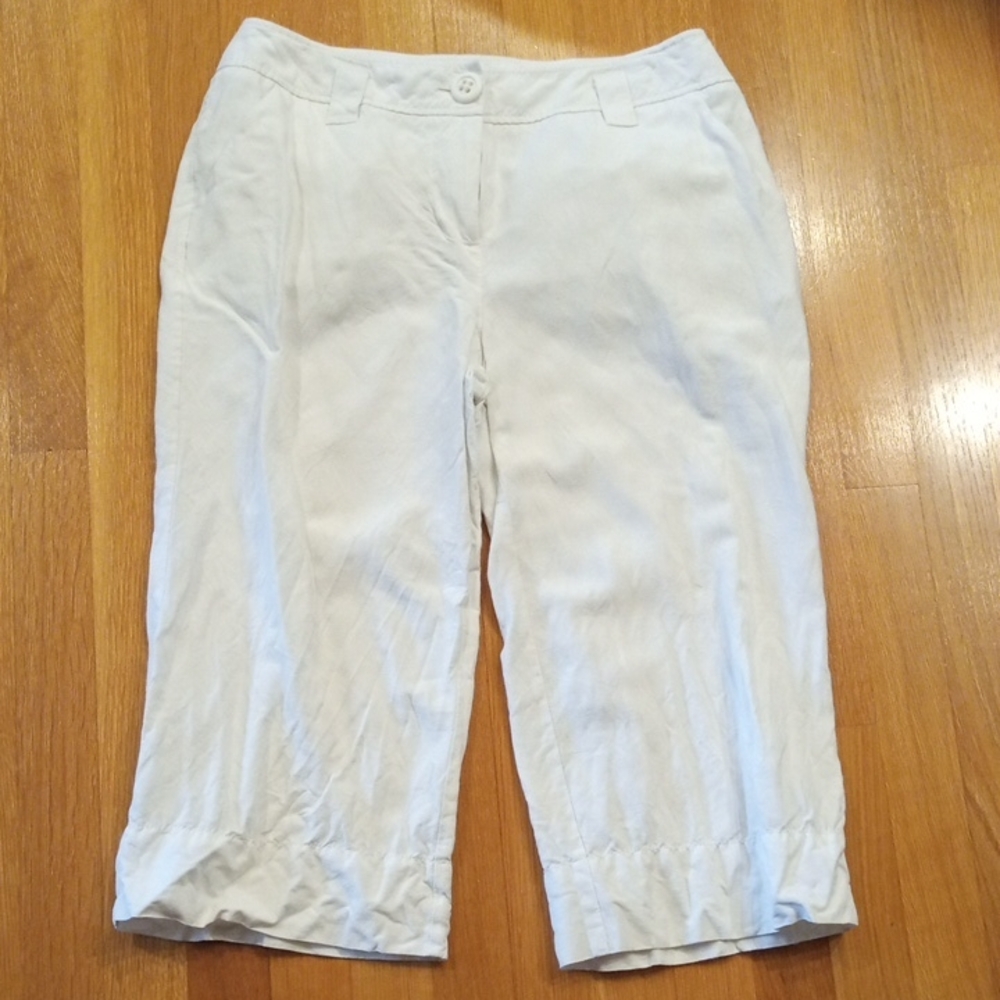Linen Blend Cropped Wide Leg Women's Pants 10P